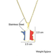 Stainless Steel French Map Flag Pendant Necklace in Gold/Silver Color for Men and Women