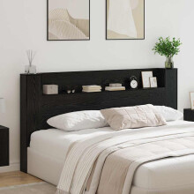 vidaXL Storage Headboard with LED Black Oak Engineered Wood