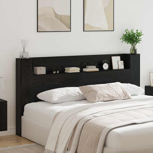 VidaXL vidaXL Storage Headboard with LED Black Oak Engineered Wood