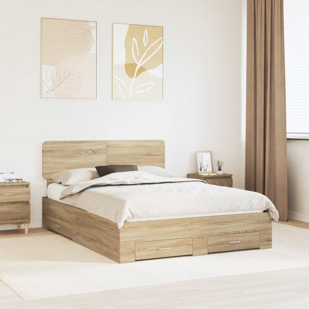 Vidaxl Bed Frame With Drawer Sonoma Oak 140 X 190 Cm Engineered Wood