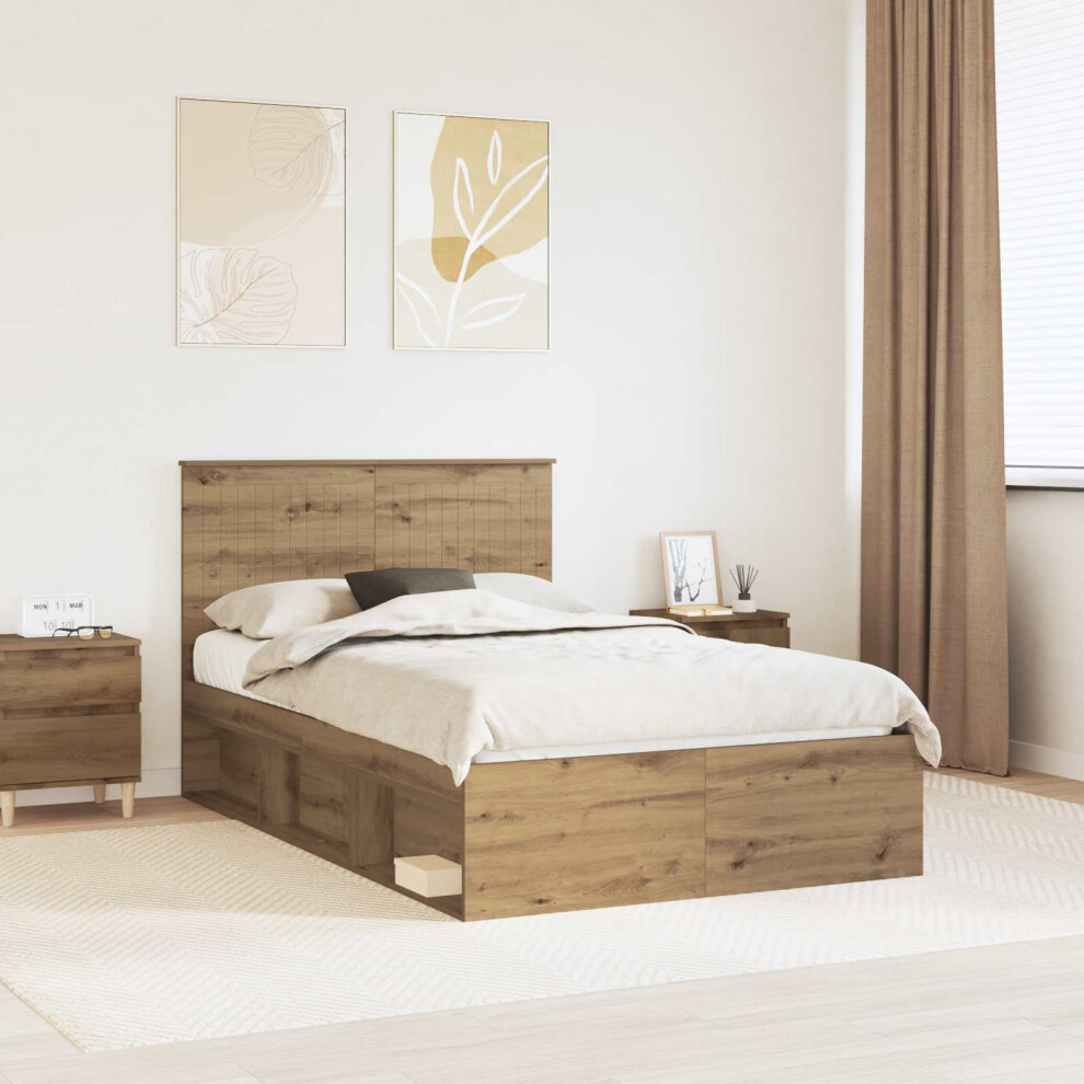 Vidaxl Bed Frame Artisian Oak 120 X 190 Cm Solid Pine Wood