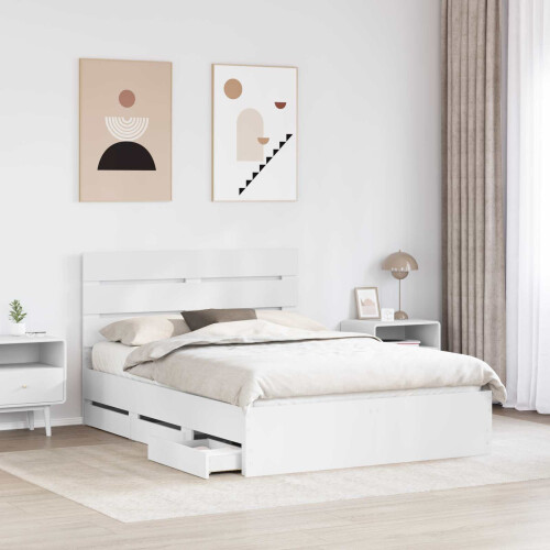 VidaXL vidaXL Bed Frame with Drawer White 150 x 200 cm Engineer Wood 2