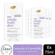 Dove Whole Body Deodorant Stick Long Lasting Fresh Lavender & Camomile 75ml, 6pk