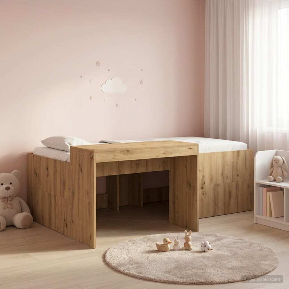Vidaxl Kids'high Bed Frame With Desk Artisan Oak 80 X 200 Cm