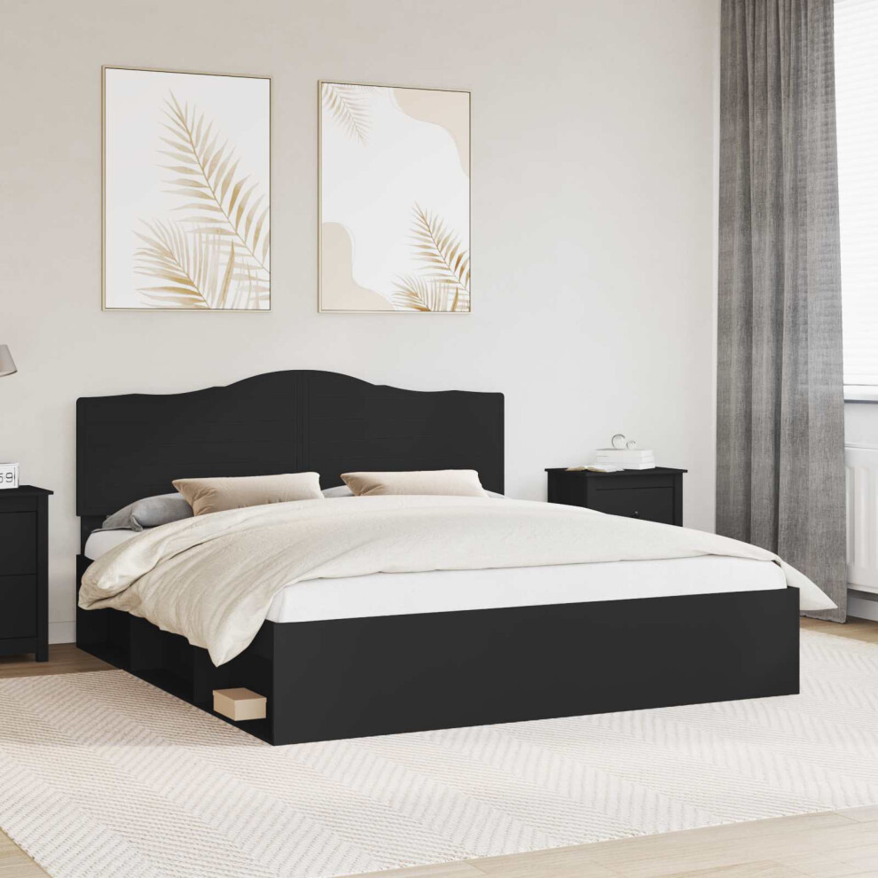 Vidaxl Bed Frame With Headboard 180 X 200 Cm Solid Pine Wood Black
