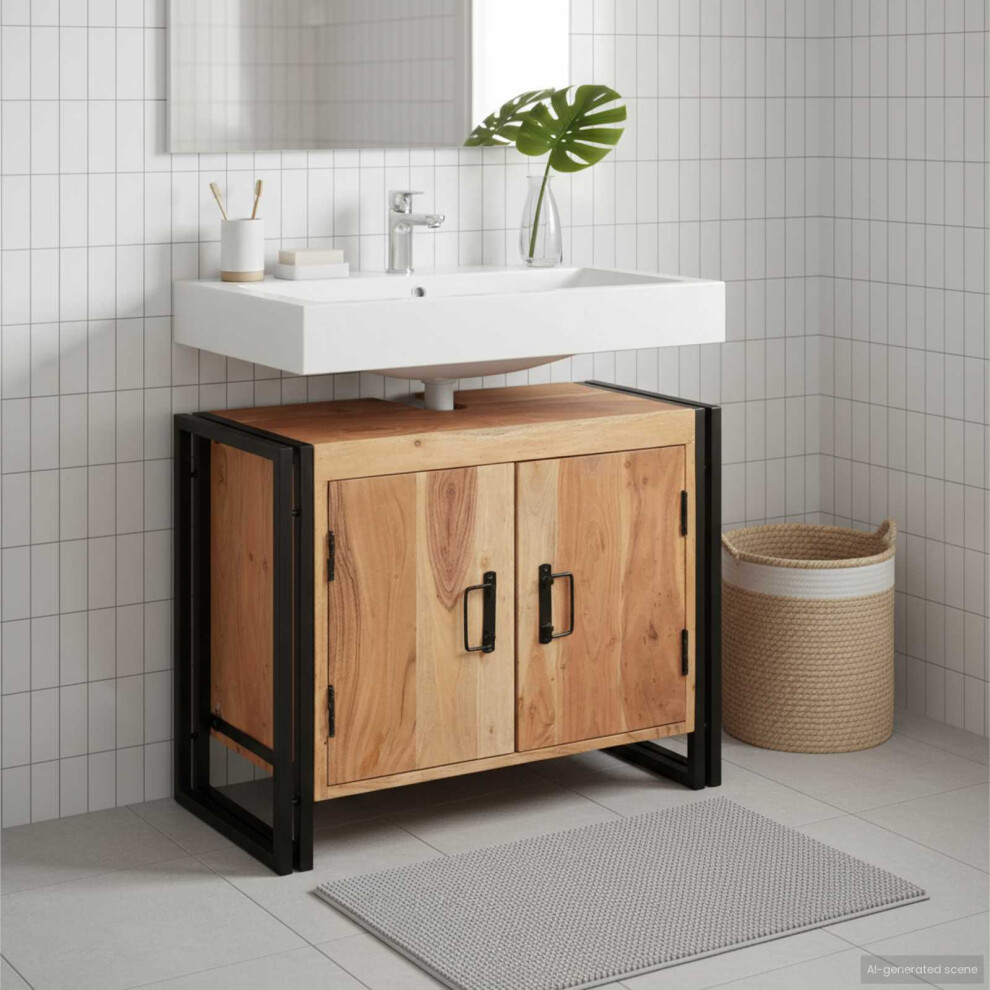 Vidaxl Sink Cabinet With Shelf Brown 71 X 33 X 58 Cm Solid Acacia Wood