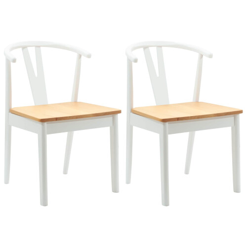 VidaXL vidaXL Dining Chair 2 pcs White and Natural Solid Rubber Wood 1