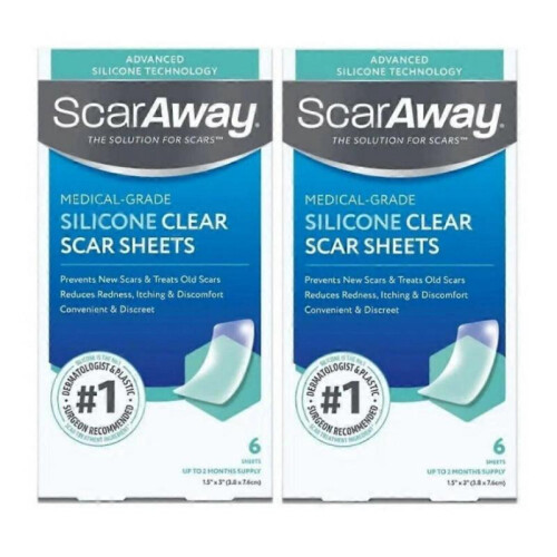 (12pcs -2boxes)ScarAway Advanced Clear Silicone Scar Sheets, White, 6 count