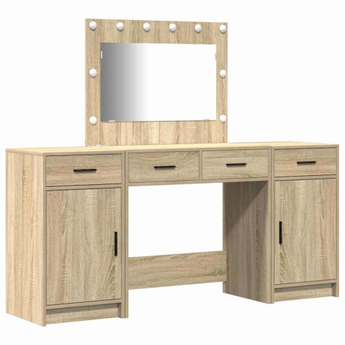 VidaXL vidaXL Dressing Table with Mirror Lights 3 pcs Brown Engineered Wood 1