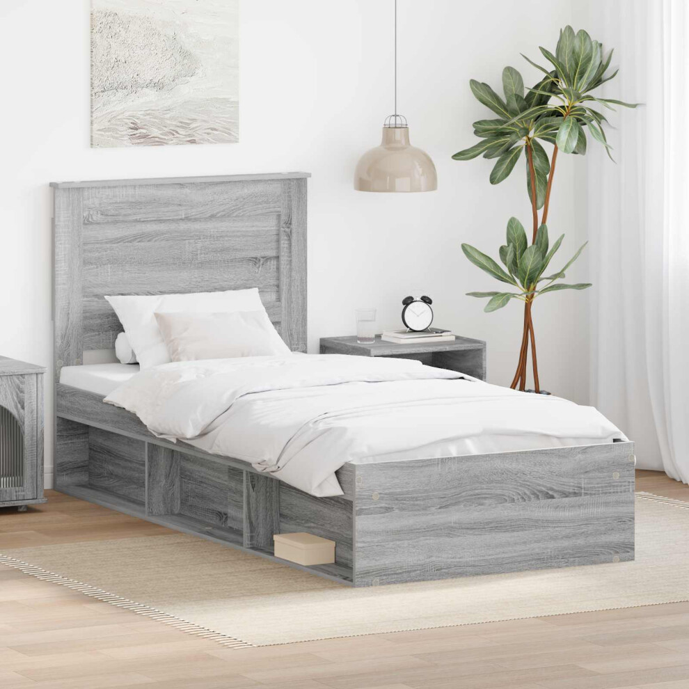 Vidaxl Bed Frame With Drawer Grey Sonoma 75 X 190 Cm Solid Pine Wood