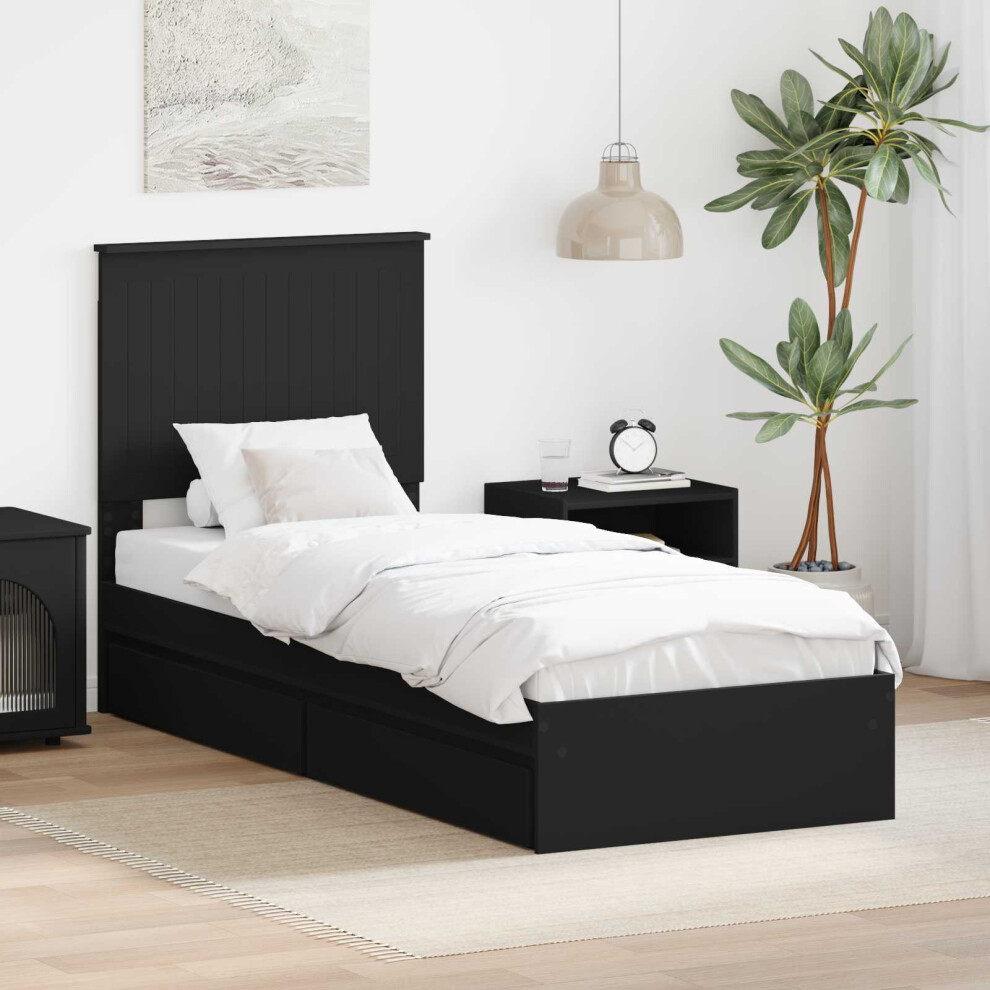 Vidaxl Storage Bed With Headboard Black 75 X 190 Cm Engineered Wood
