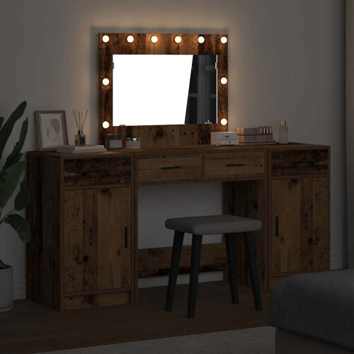 VidaXL vidaXL Dressing Table with Mirror Lights 3 pcs Brown Engineered Wood 2