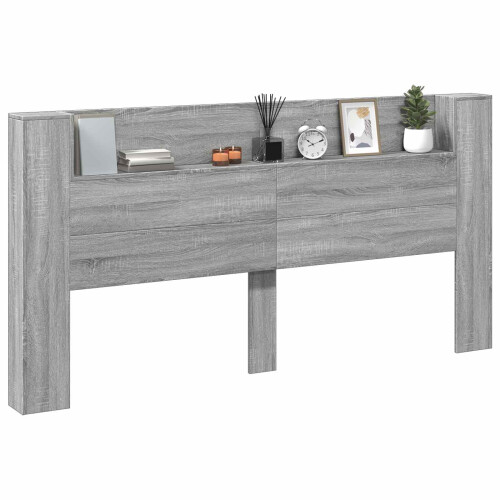 VidaXL vidaXL Storage Headboard with LED Grey Sonoma Engineered Wood 1