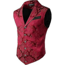 (M, red) Mens Victorian Suit Vest Steampunk Gothic Waistcoat-Good