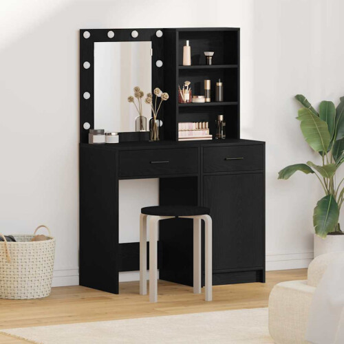 VidaXL vidaXL Dressing Table Set with Drawer 2 pcs Black Oak Engineered Wood