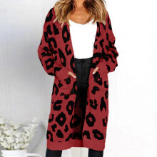 (XL, Pink) Oversized Women's Leopard Print Cardigan with Front Opening Red S