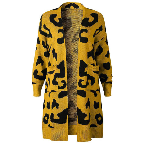 (XL, Black) Oversized Women's Leopard Print Cardigan with Front Opening  Red S