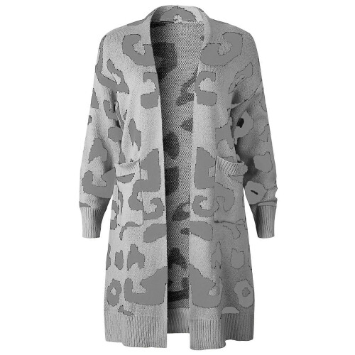 (S, Green) Oversized Women's Leopard Print Cardigan with Front Opening  Red S