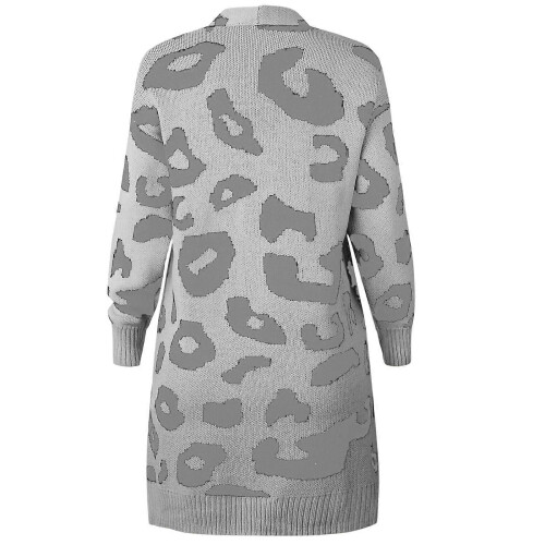 (XL, Gray) Oversized Women's Leopard Print Cardigan with Front Opening  Red S