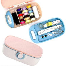 (Pink) Portable Sewing Kit for Adults, Contains Sewing Accessories Including Needles and Threads in a Compact Green Box