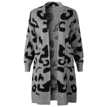 (L, Green) Oversized Women's Leopard Print Cardigan with Front Opening Red S