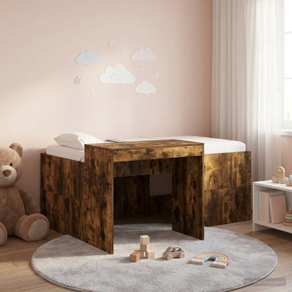 Vidaxl Kids'high Bed Frame With Desk Smoked Oak Engineered Wood