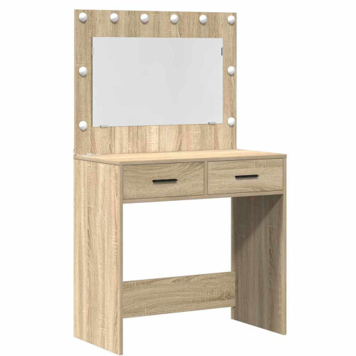 VidaXL vidaXL Dressing Table with Mirror Lights 3 pcs Brown Engineered Wood 2