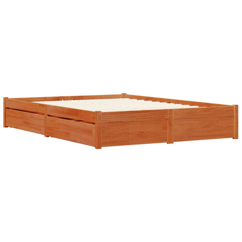 VidaXL vidaXL Bed Frame with Drawer Wax Brown 140 x 200 cm Solid Pine Wood 2