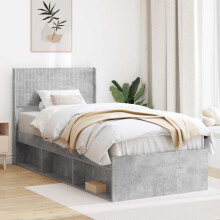 vidaXL Bed Frame with Storage and Headboard Concrete Grey 90 x 200 cm