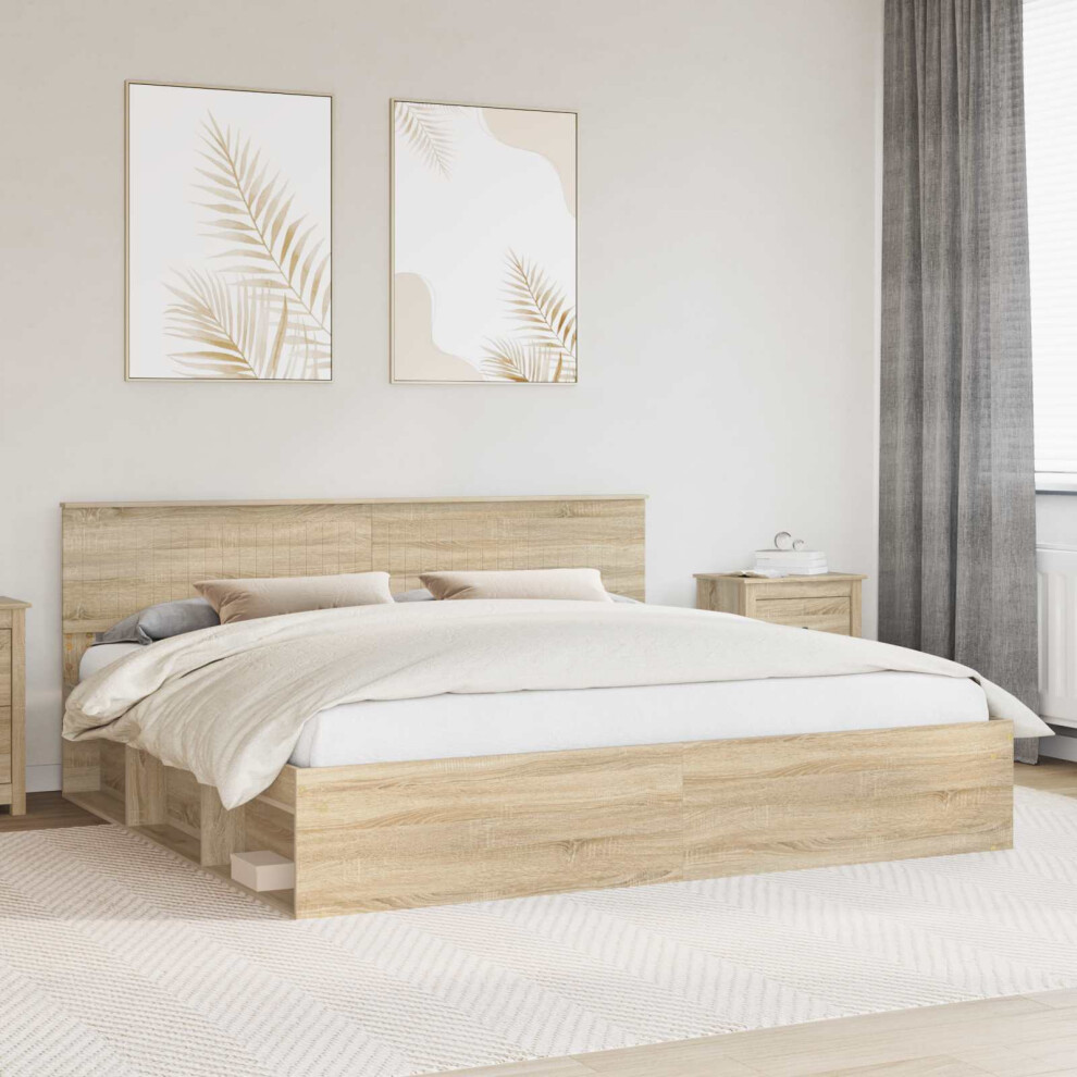 Vidaxl Bed Frame With Headboard Sonoma 200 X 200 Cm Solid Pine Wood