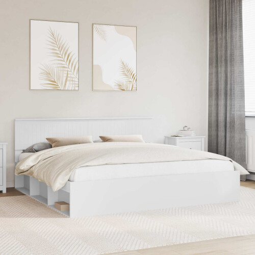 VidaXL vidaXL Bed Frame with Headboard White 200 x 200 cm Solid Pine Wood