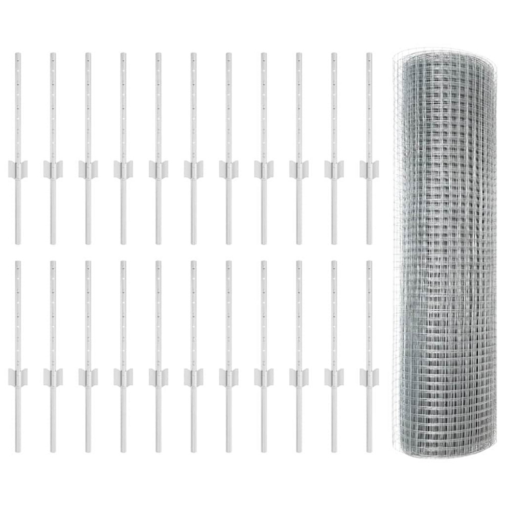 Vidaxl Welded Wire Fence With Post 50 X 0.4 M Hot-Dip Galvanised Steel