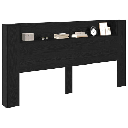 VidaXL vidaXL Storage Headboard with LED Black Oak Engineered Wood 2