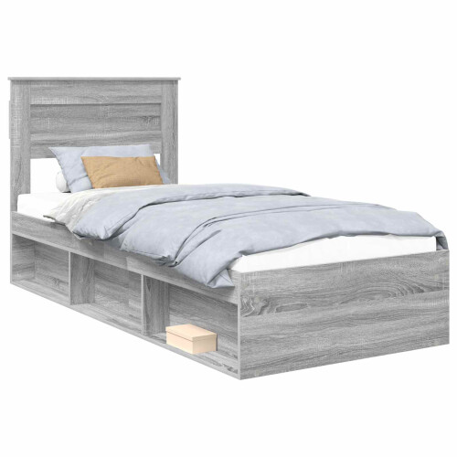 VidaXL vidaXL Bed Frame with Storage Grey Sonoma 90 x 200 cm Solid Pine Wood 1