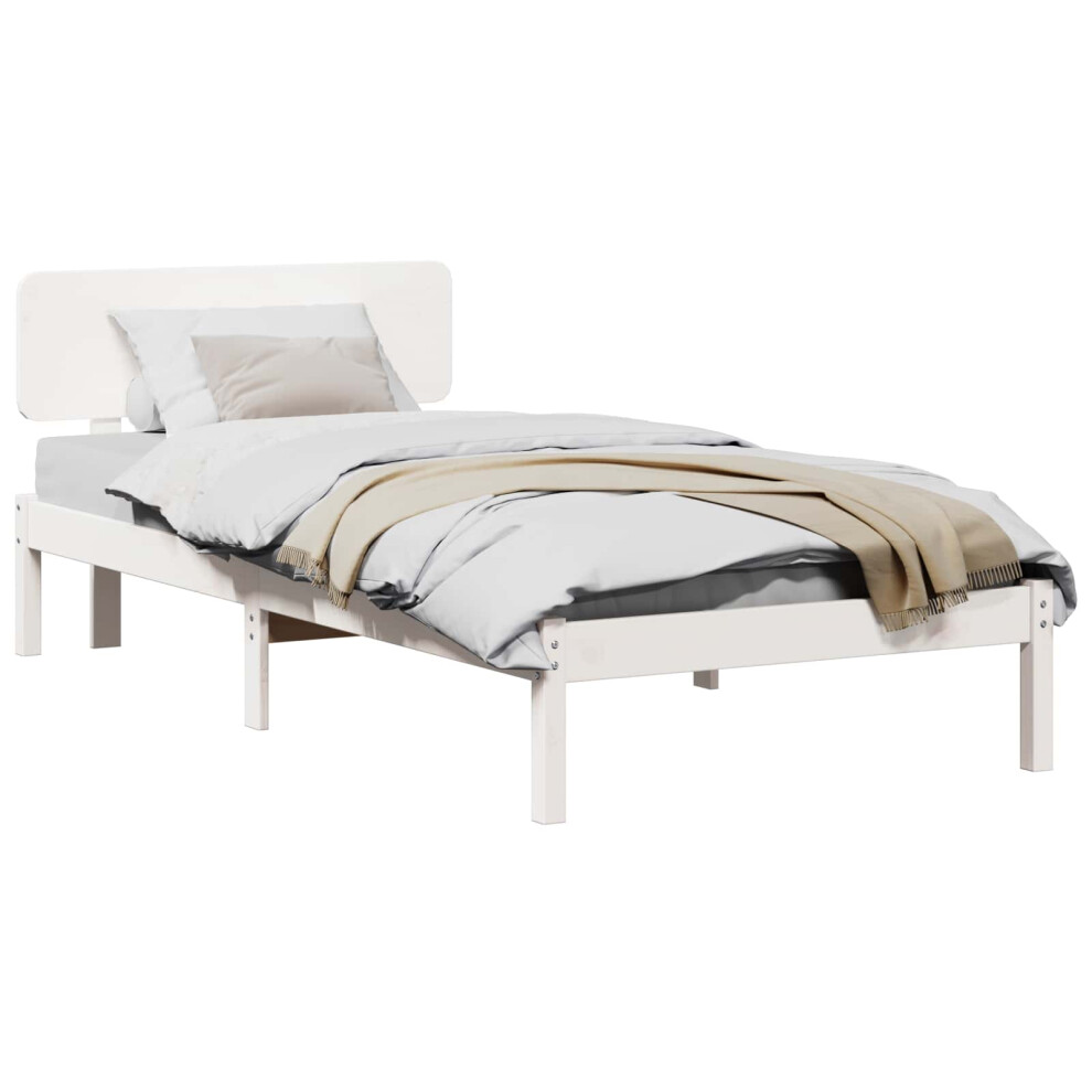 Vidaxl Bed Frame With Headboard White 75 X 190 Cm Solid Pine Wood
