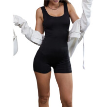Macacão de Treino para Mulheres, Costas Nuas, Controle de Barriga, Macacões Sem Mangas Preto XS