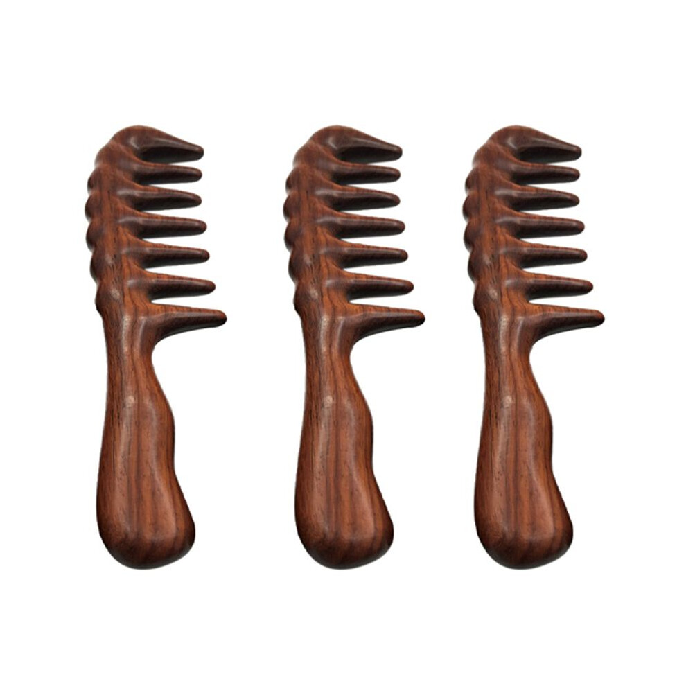 Semoic 3X Hair Comb For Detangling - Wide Tooth Wood Comb For Curly Hair - No Static Natural Wooden Sandalwood Comb