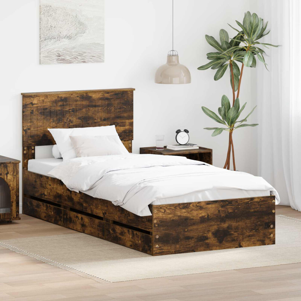 Vidaxl Bed Frame With Drawer Smoked Oak 90 X 190 Cm Engineer Wood
