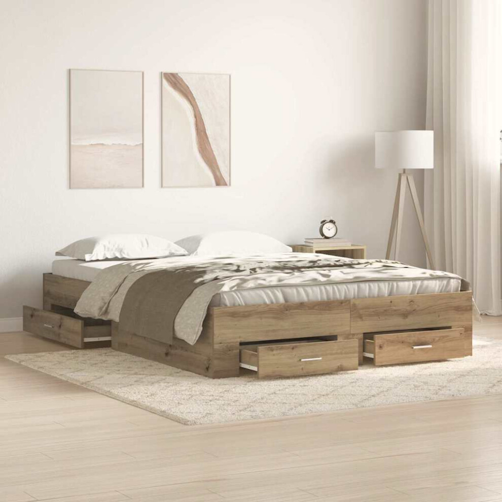 Vidaxl Bed Frame With Drawer Artisan Oak 135 X 190 Cm Engineered Wood