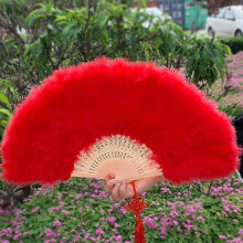 (Pink) Feathers Fan Folding Fan Flapper Hand Fan for Costume Dancing Show Party Wedding Decoration Fan Performances Party Fan Yellow