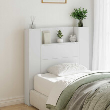 vidaXL Storage Headboard with LED White Engineered Wood