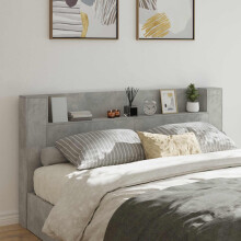 vidaXL Storage Headboard with LED Concrete Grey Engineered Wood