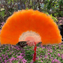 (Purple) Feathers Fan Folding Fan Flapper Hand Fan for Costume Dancing Show Party Wedding Decoration Fan Performances Party Fan Yellow