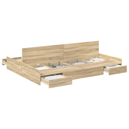 VidaXL vidaXL Storage Bed Frame Sonoma Oak 135 x 190 cm Engineered Wood 1