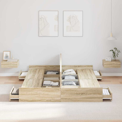 VidaXL vidaXL Storage Bed Frame Sonoma Oak 135 x 190 cm Engineered Wood 2