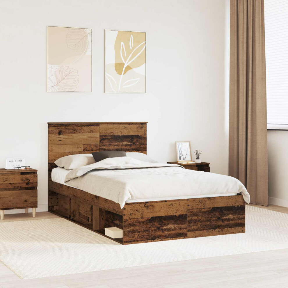 Vidaxl Bed Frame With Headboard Old Wood 120 X 190 Cm Solid Pine Wood
