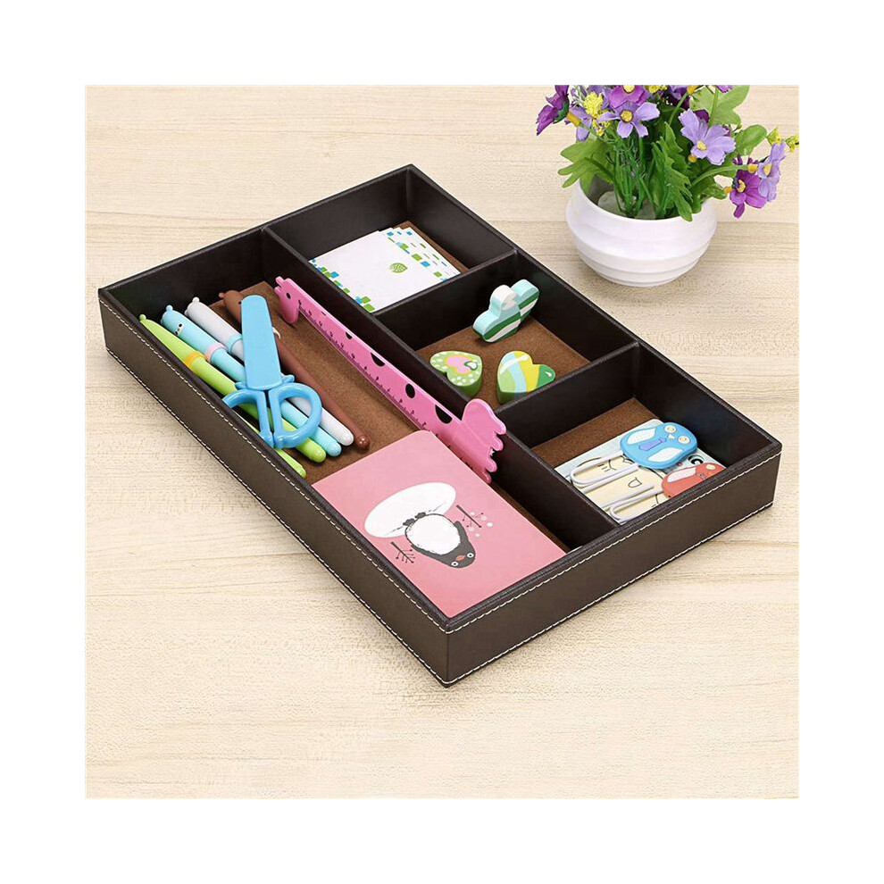 3X 4 Slots Desk Drawer Organizer, Pu Leather Drawer Storage Organizer Divider (Brown) 4711609123873