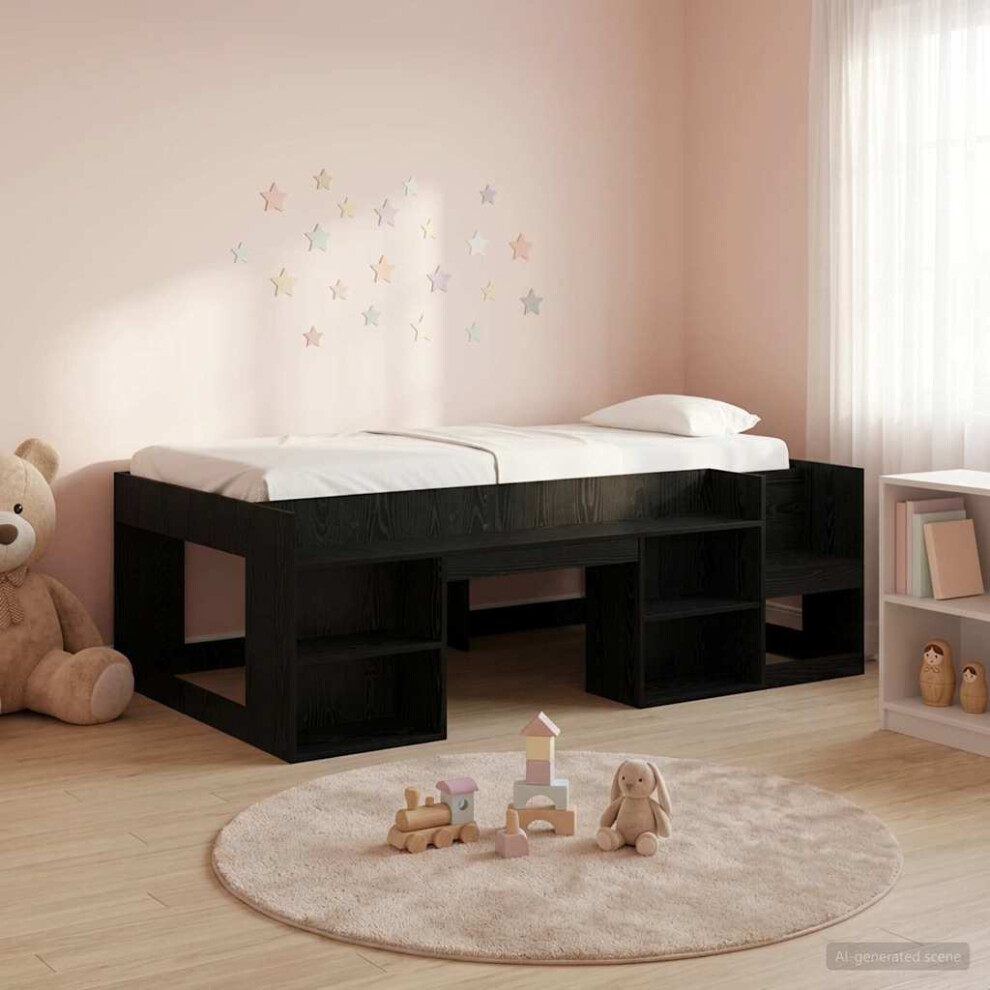 Vidaxl Kids'bed Frame With Storage Oak 98.5 X 200 Cm Black