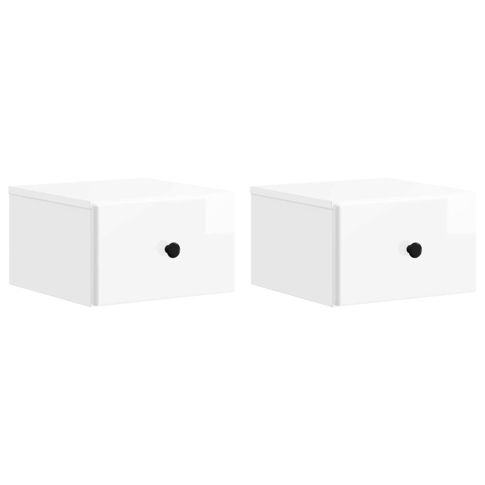Vidaxl Wall-Mounted Bedside Cabinet With Drawer 2 Pcs High Gloss White