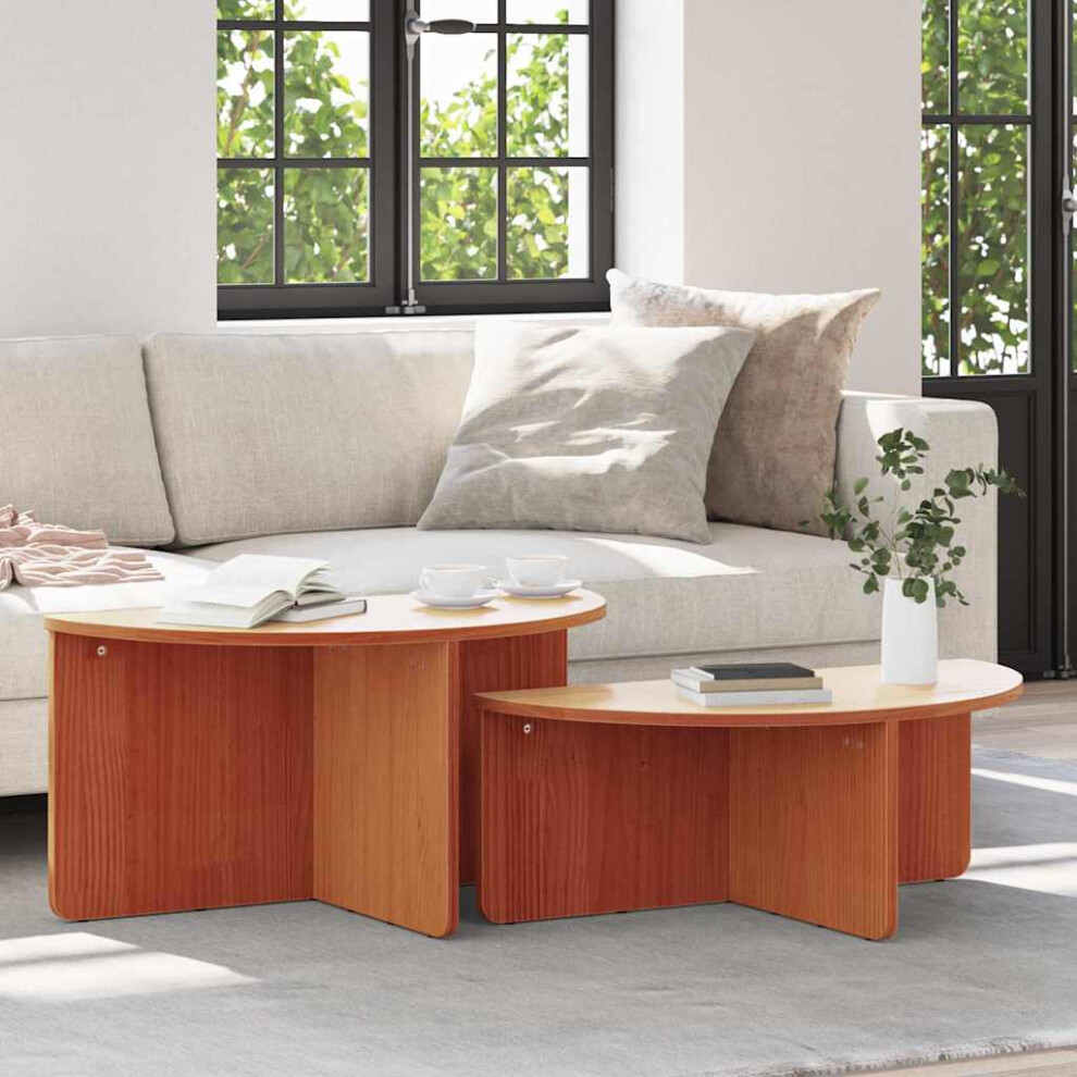 Vidaxl Coffee Table 2 Pcs Wax Solid Pine Wood Brown
